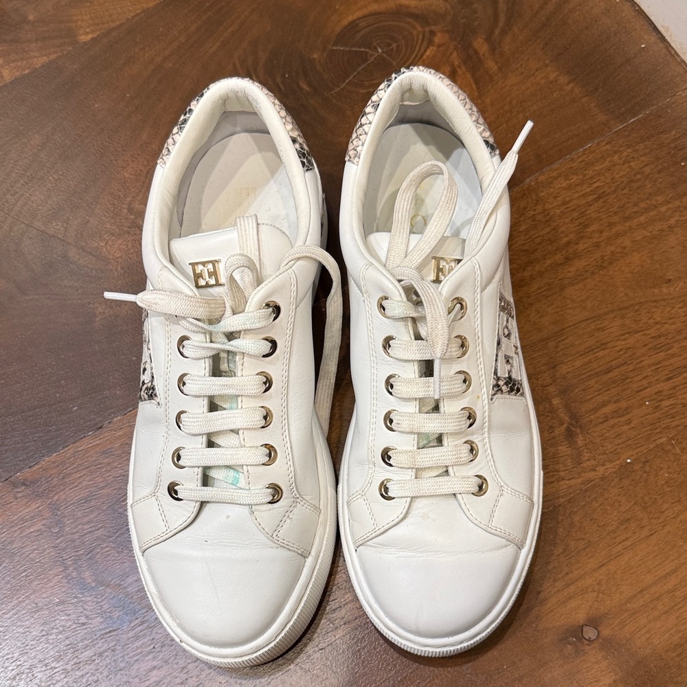 Escada White and Snake Print Sneakers